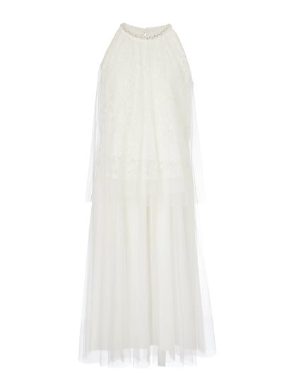 Lace Embroidered Sequins Halter Top And Mesh Skirt Two-Piece Set