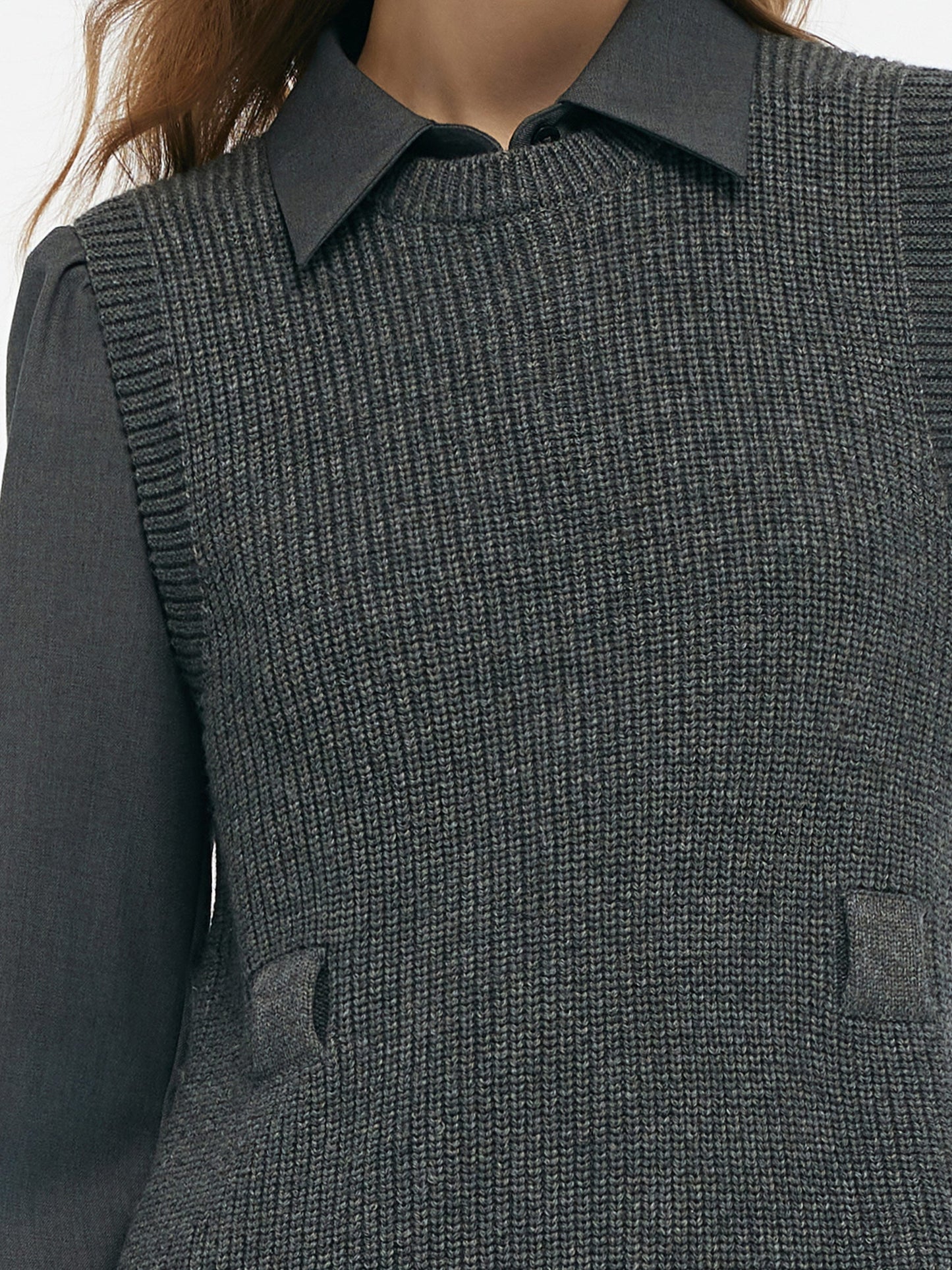Wool Blend Knit Vest And Shirt Mini Dress Two-Piece Set With Belt