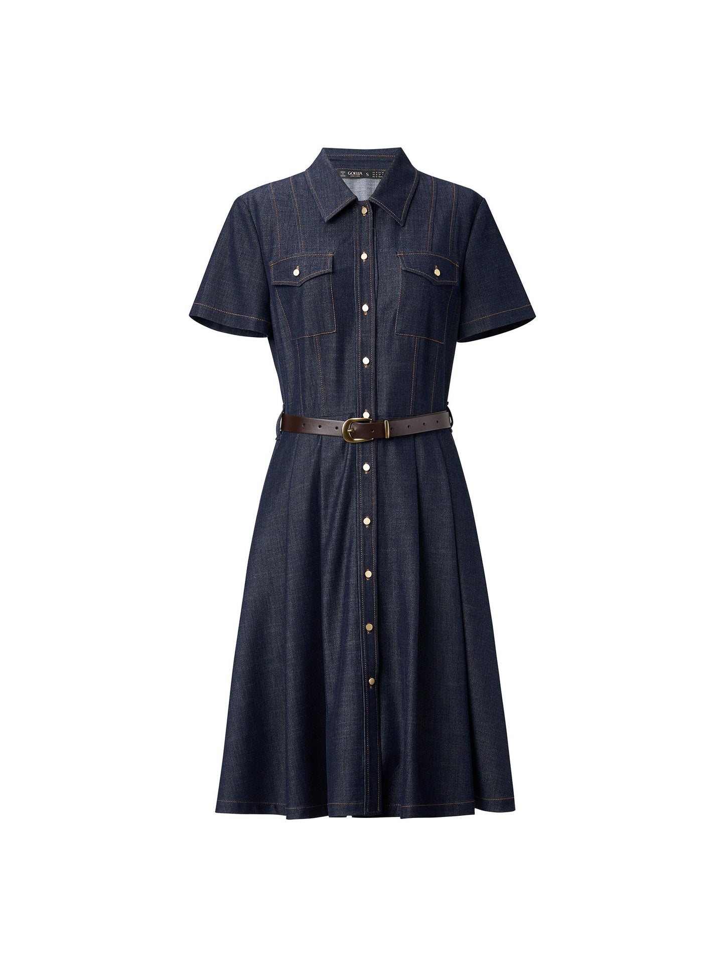 [Preview] Gather-Waisted Women Shirt Midi Dress With Leather Belt
