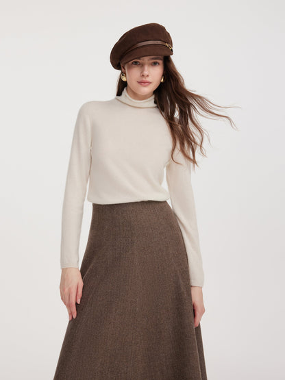 100% Cashmere Seamless Turtleneck Women Knit Top
