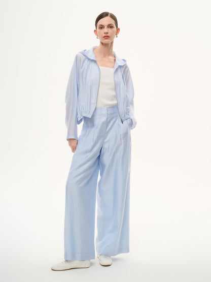 Tencel Acetate Linen Blend Women Straight Leg Pants