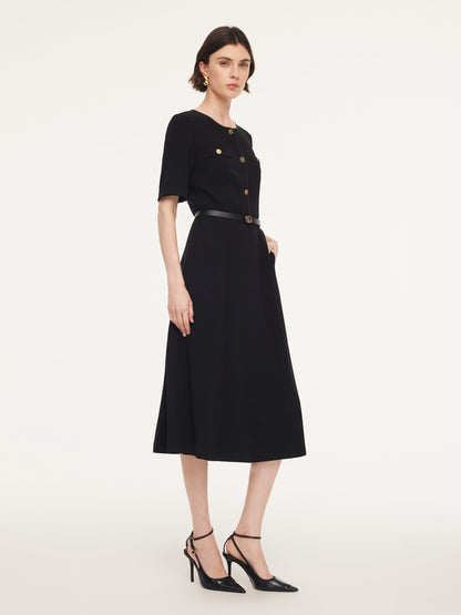 Triacetate Blend Women Midi Dress With Belt