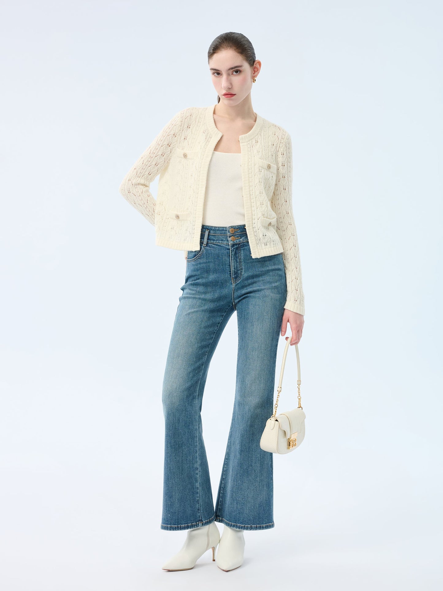 100% Wool Open Knit Women Cardigan