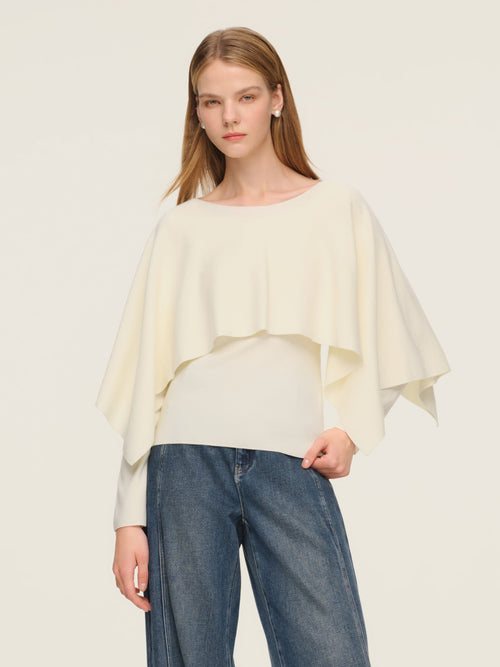 Tencel Wool Blend Women Knit Top With Pullover Cape