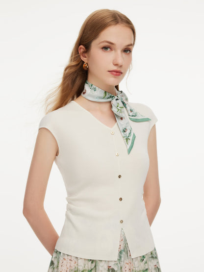 Tencel Blend Side Twist Women Cap Sleeve Knit Top