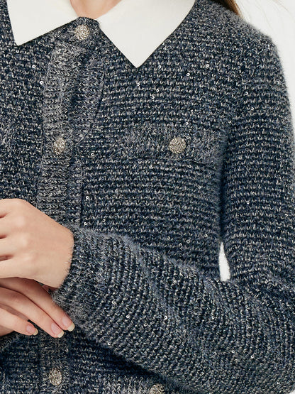 Wool Blend Sequins Women Cardigan