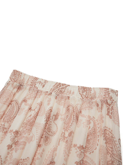 100% 10MM Mulberry Silk Paisley Print Women Skirt With Hairband