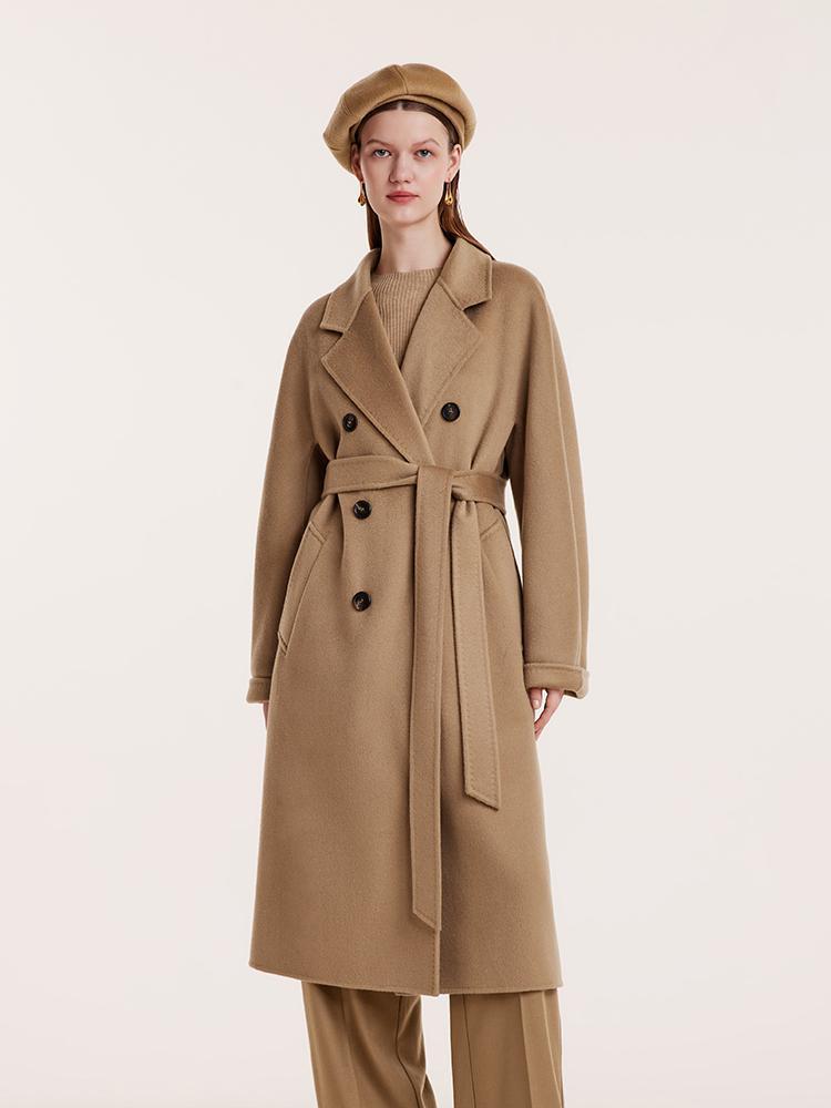 Pure Cashmere Double-Breasted Coat With Beret