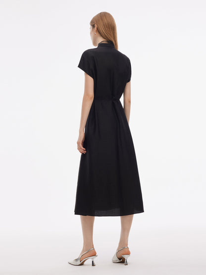 18MM Xiang Yun Silk A-Line Women Self-Tie Belt Midi Dress