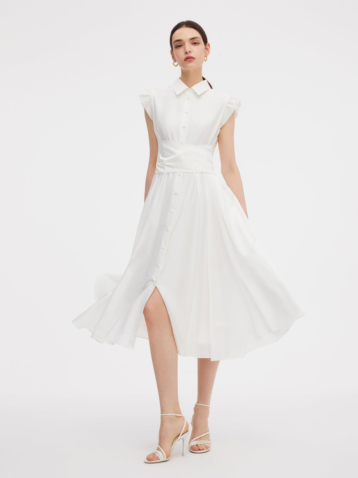 Tencel Blend Ruffle Cap Sleeve Women Maxi Dress