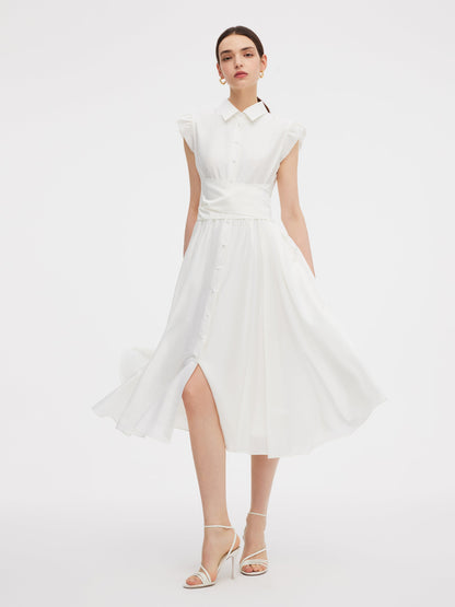 Tencel Blend Ruffle Cap Sleeve Women Maxi Dress