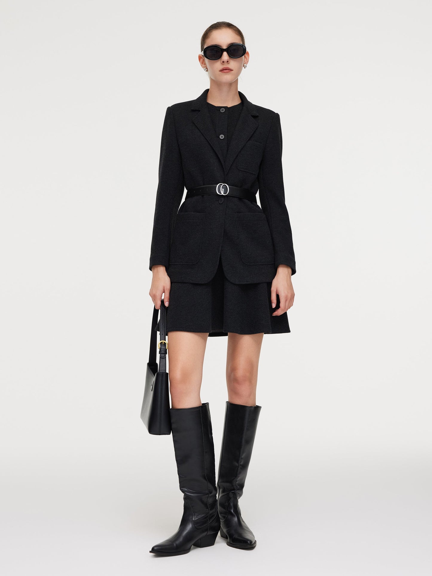 Knit Blazer And Sleeveless Mini Dress Two-Piece Set