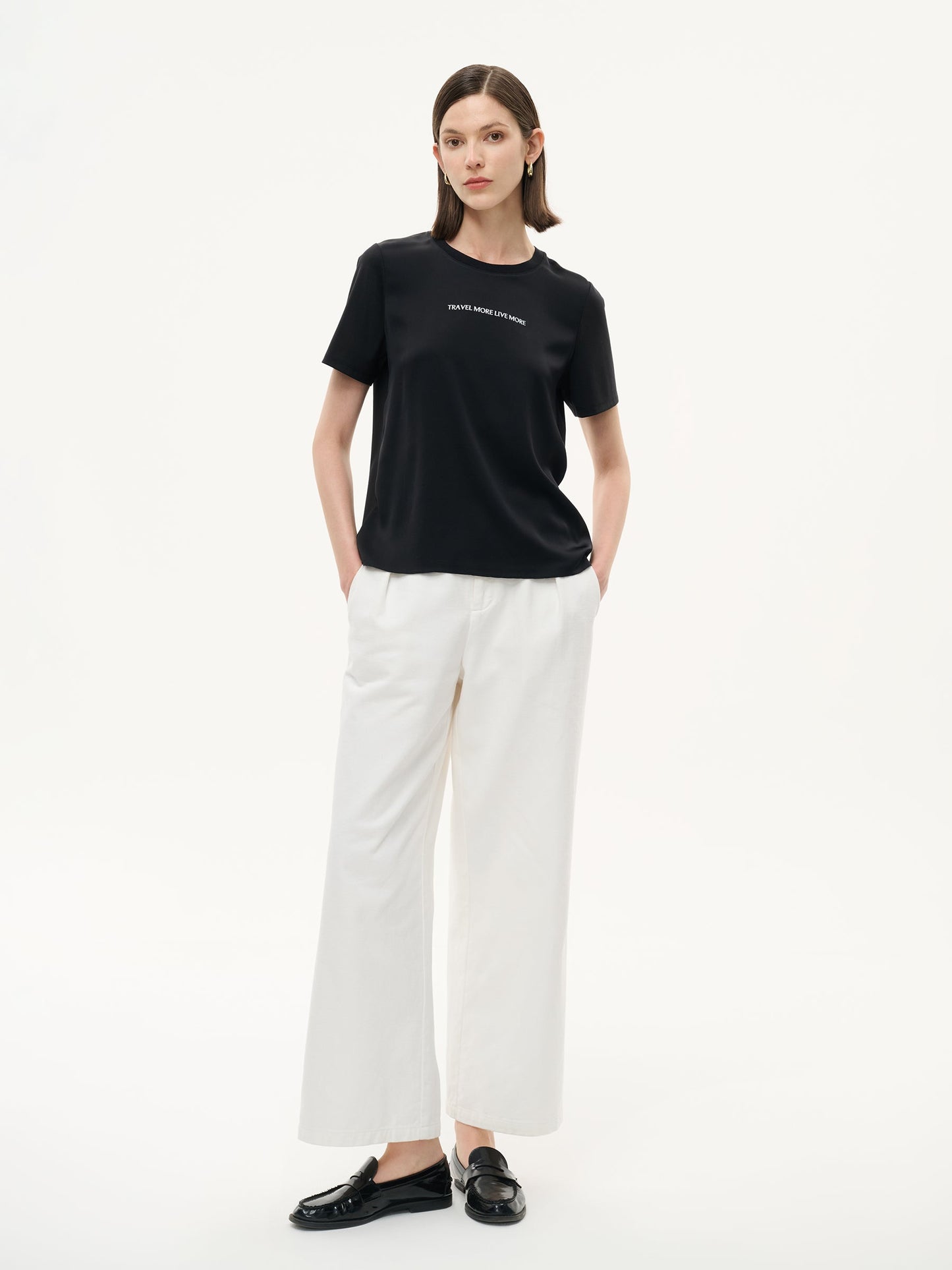 22MM Mulberry Silk Tencel Blend Women Letter Print T-Shirt