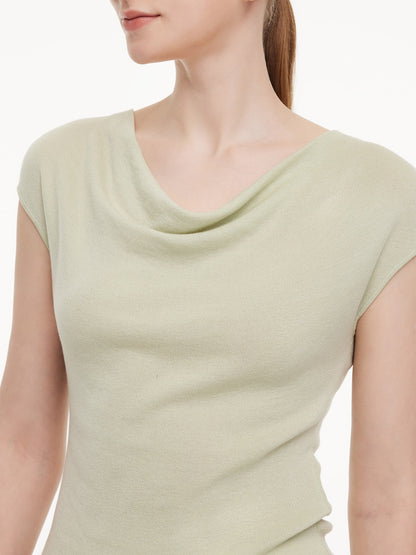Tencel Mulberry Silk Cowl Neck Women Cap Sleeve Knit Top