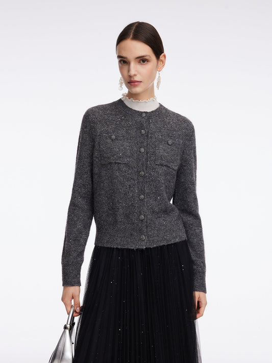 Mohair Wool Blend Sequins Women Cardigan