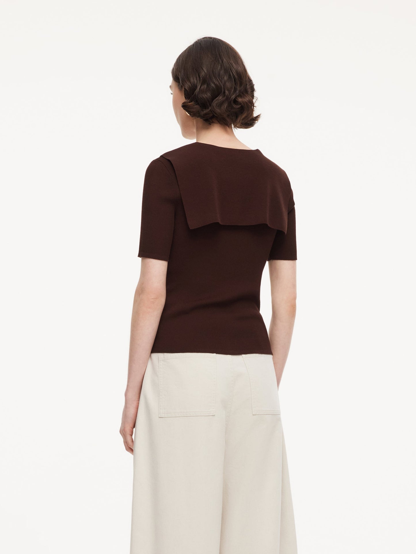 Lyocell Blend Round Neck Women Knit Top With Detachable Sailor Collar