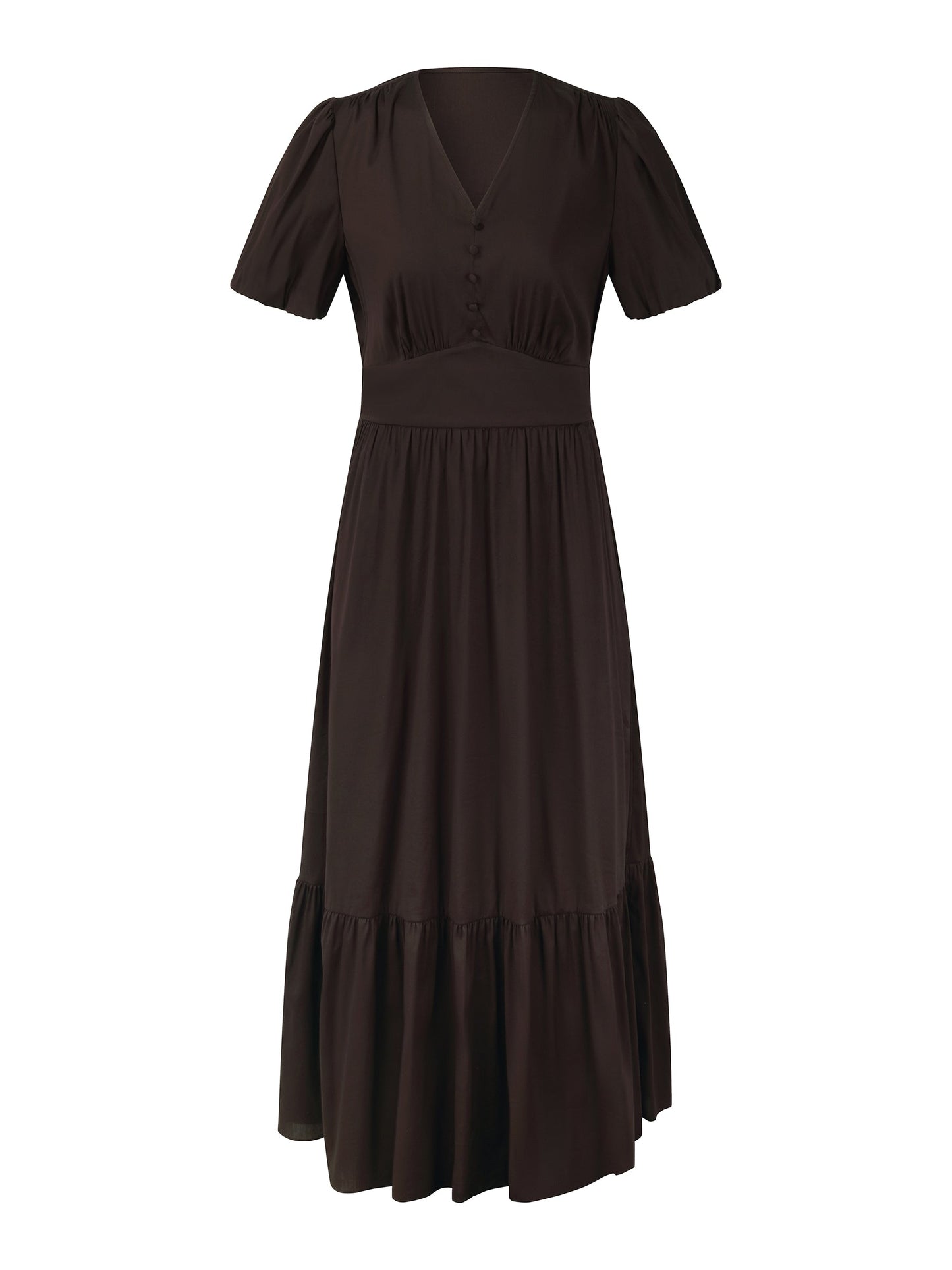 Cotton Blend V-Neck Women A-Line Tiered Maxi Dress
