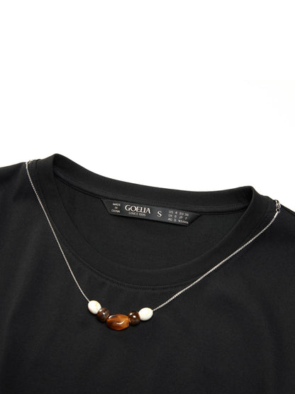 Cotton Side Twist Women T-Shirt With Detachable Beaded Chain