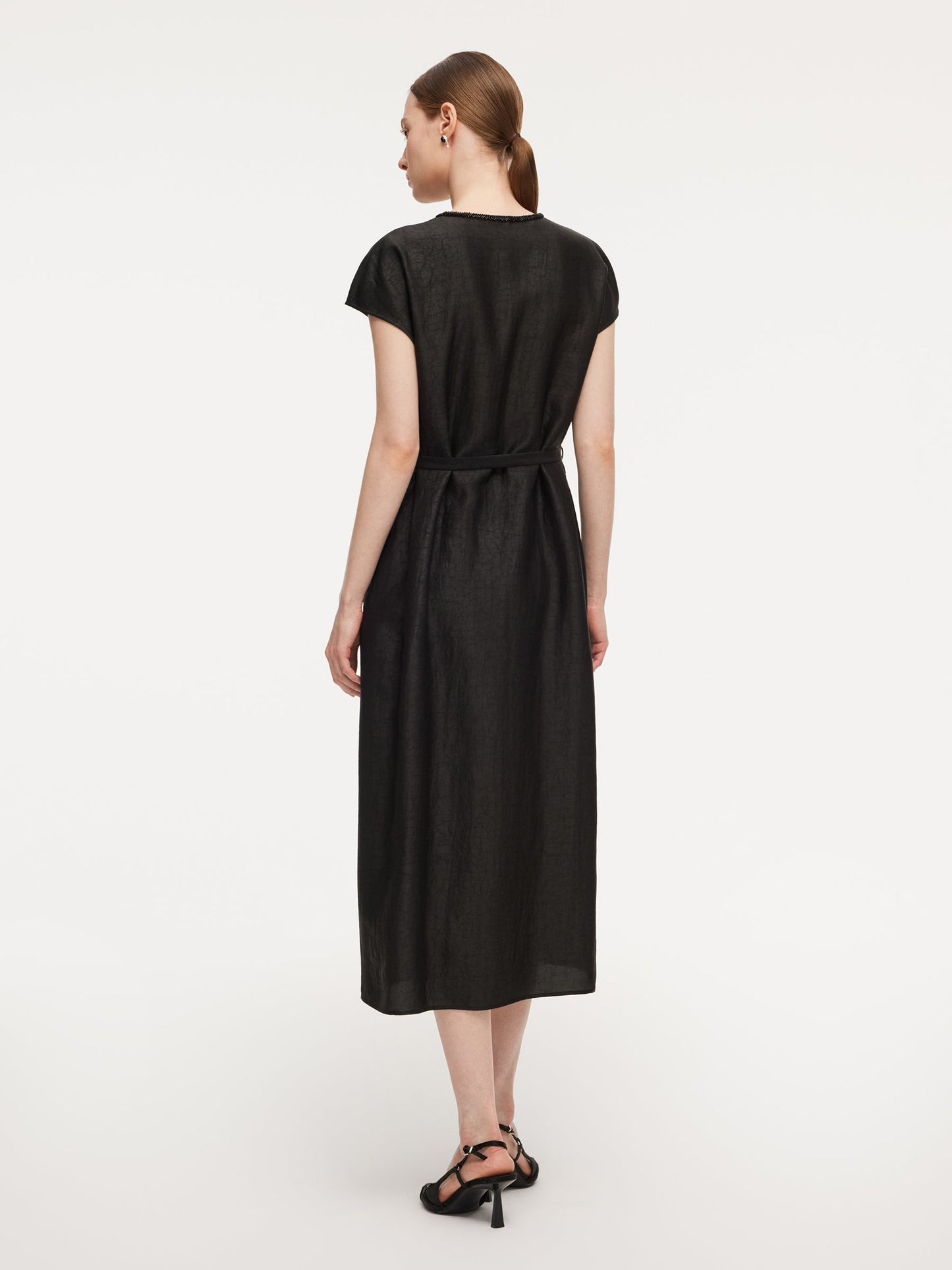 18MM Gambiered Canton Gauze Women Self-Tie Belt Maxi Dress