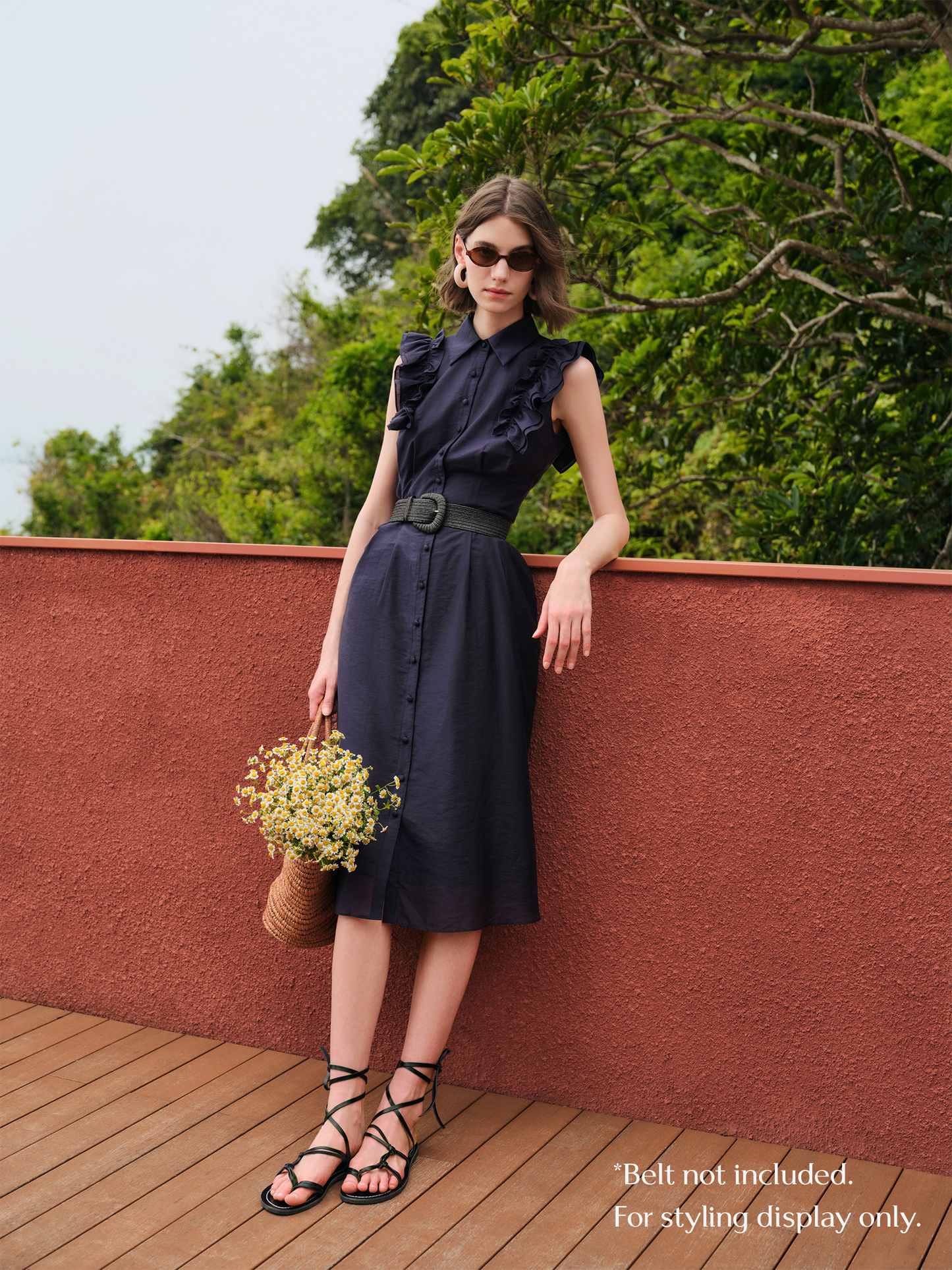 Lyocell Blend Ruffle Women Maxi Dress With Ribbon