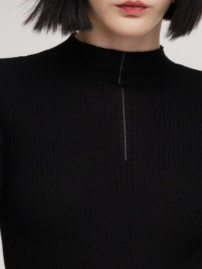 100% Washable Wool Mock Neck Women Knit Top