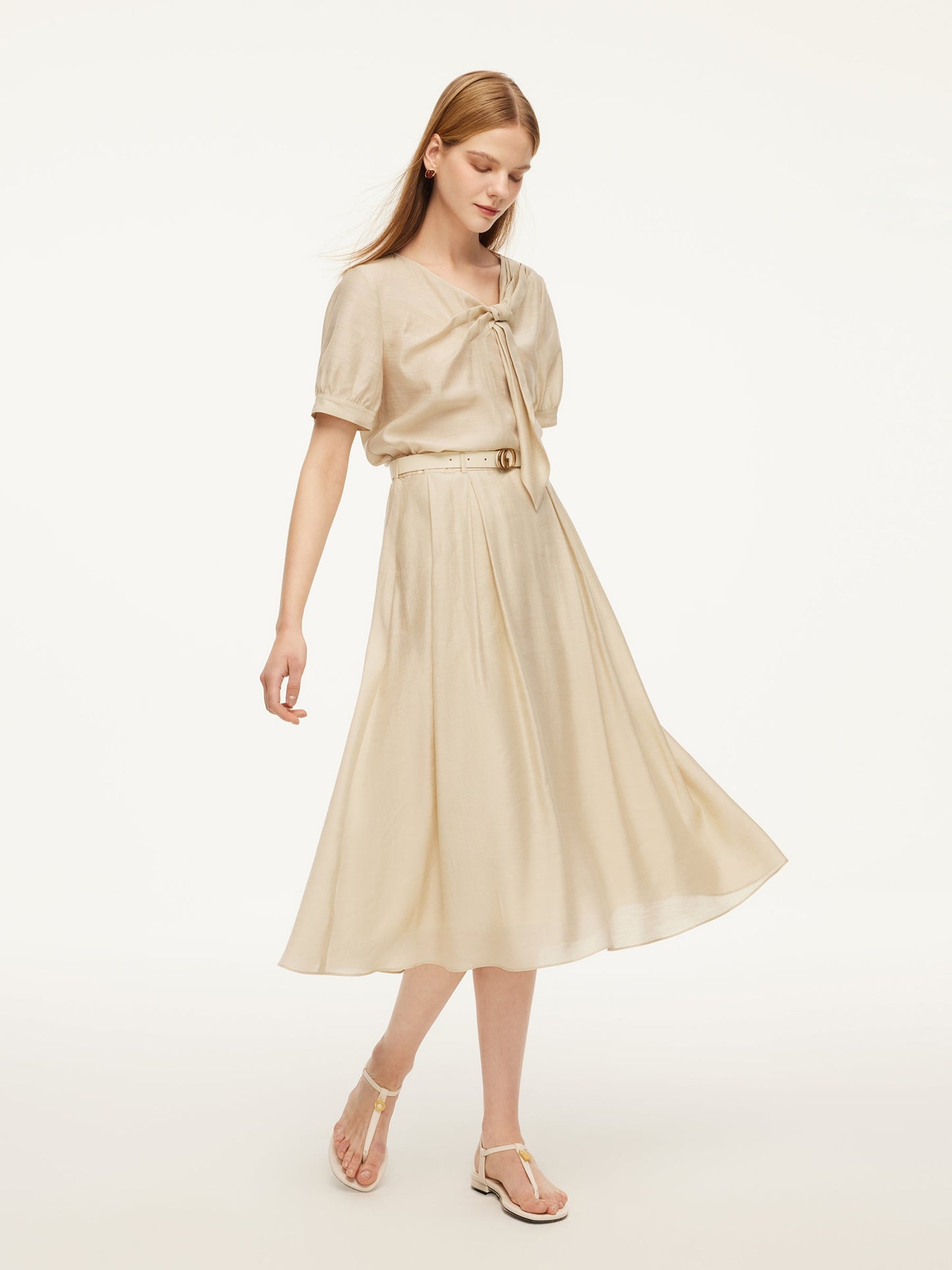Tencel Acetate Linen Blend Women A-Line Skirt With Belt