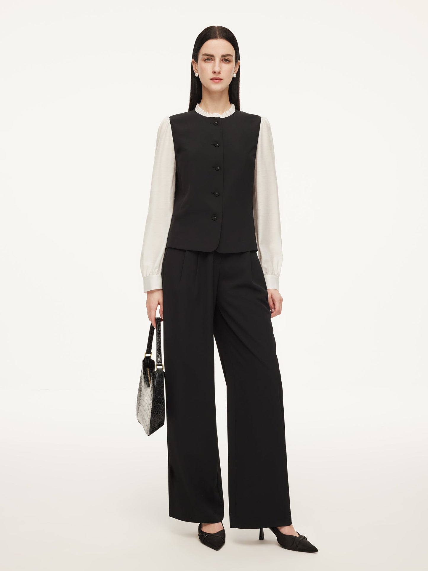 Four-Way Stretch Mock Layered Shirt And Pants Two-Piece Set With Self-Tie Belt