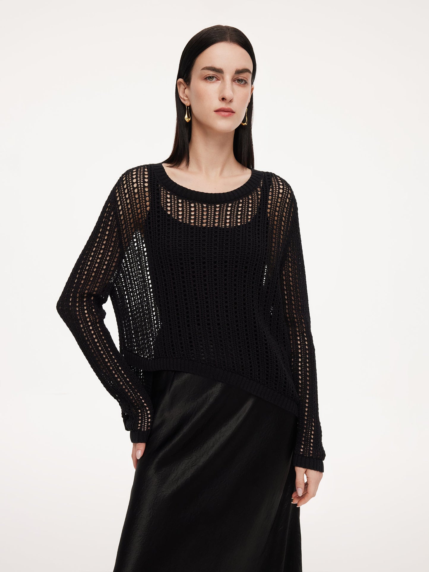 100% Acetate Openwork Pullover & Tank Top & Skirt Three-Piece Set
