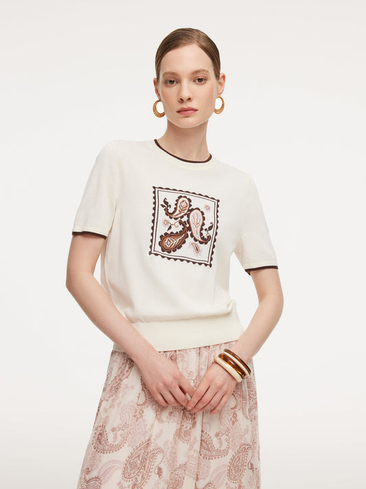 Lyocell Blend Contrast Trim Women Knit Top