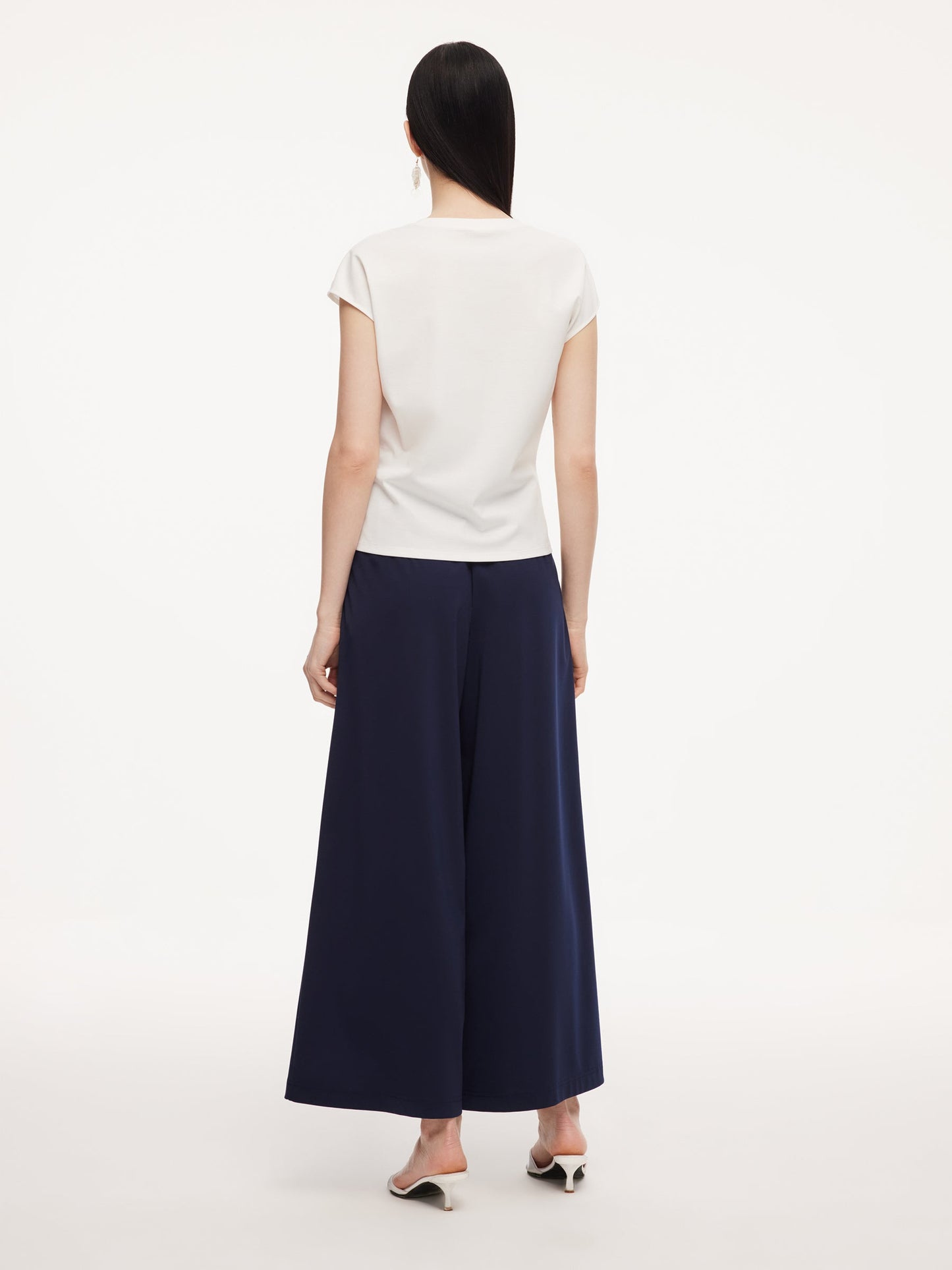 Tencel Blend Twist Front Top And Wide Leg Pants Two-Piece Set With Silk Scarf