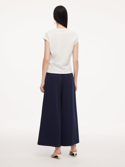 Tencel Blend Twist Front Top And Wide Leg Pants Two-Piece Set With Silk Scarf