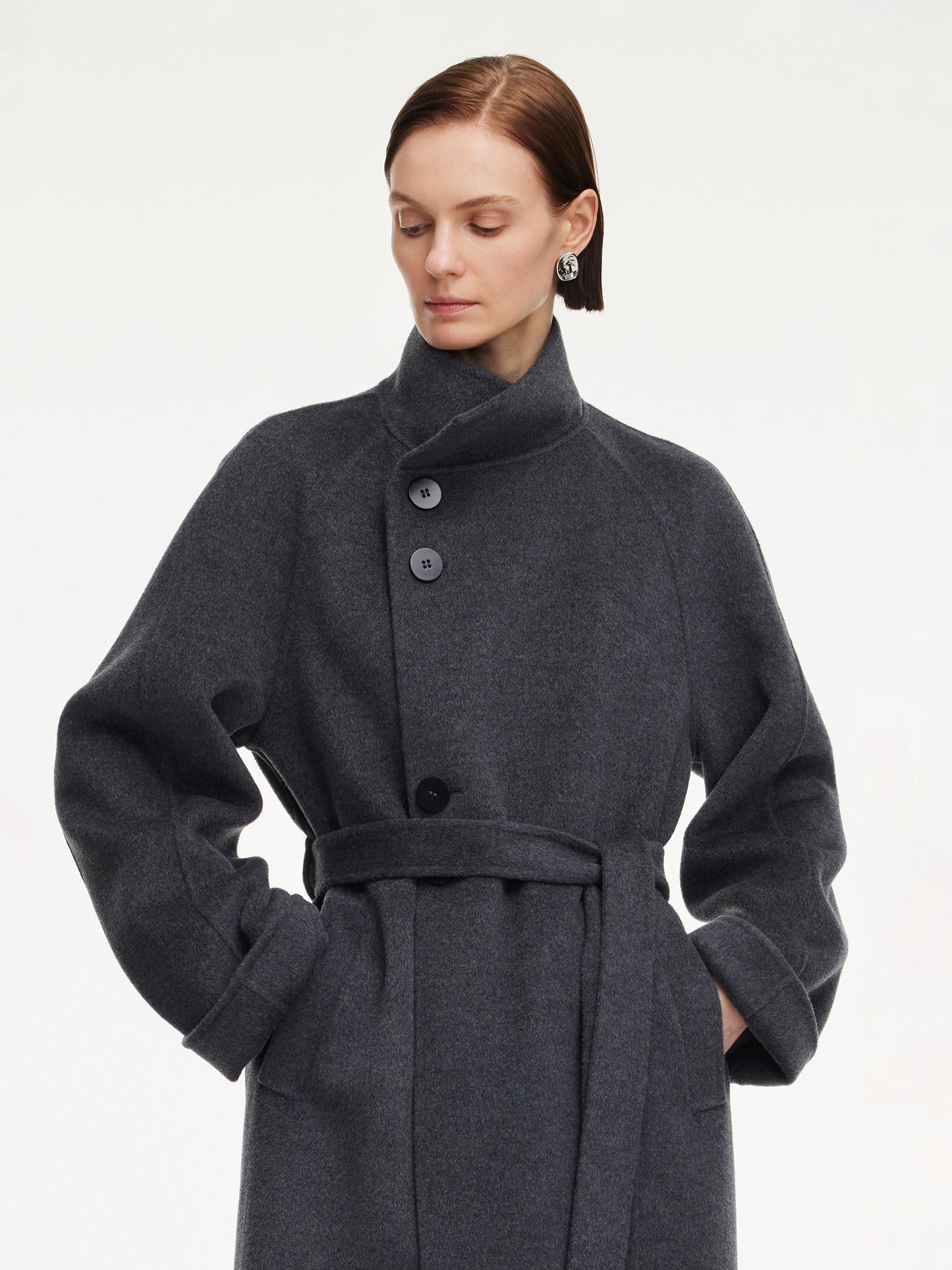 100% Wool Double-Faced Unisex Self-Tie Belt Overcoat