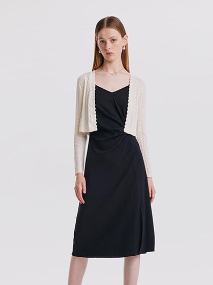 Cardigan And Slip Midi Work Dress Two-Piece Set