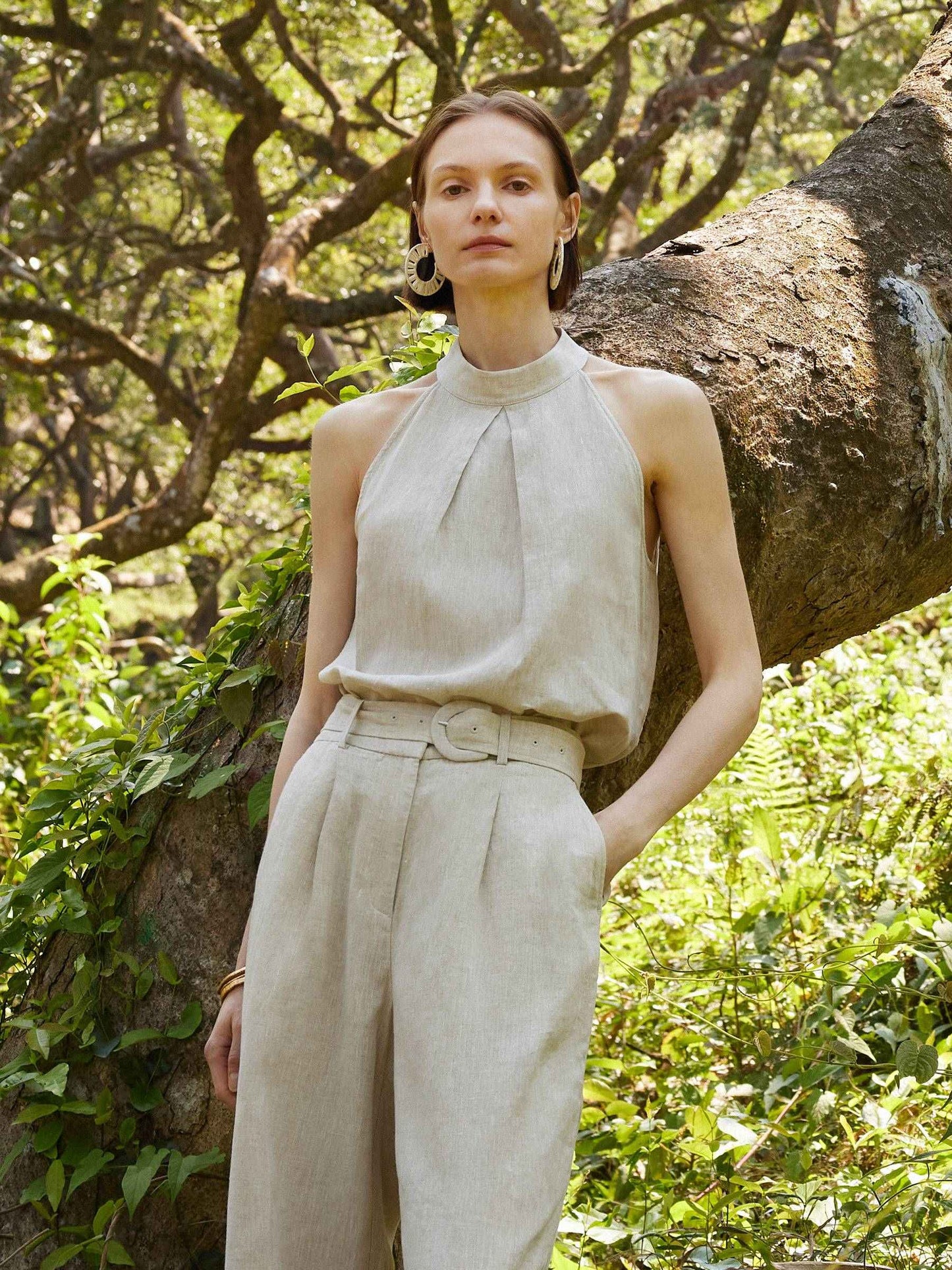 100% Linen Women Halter Tank Top
