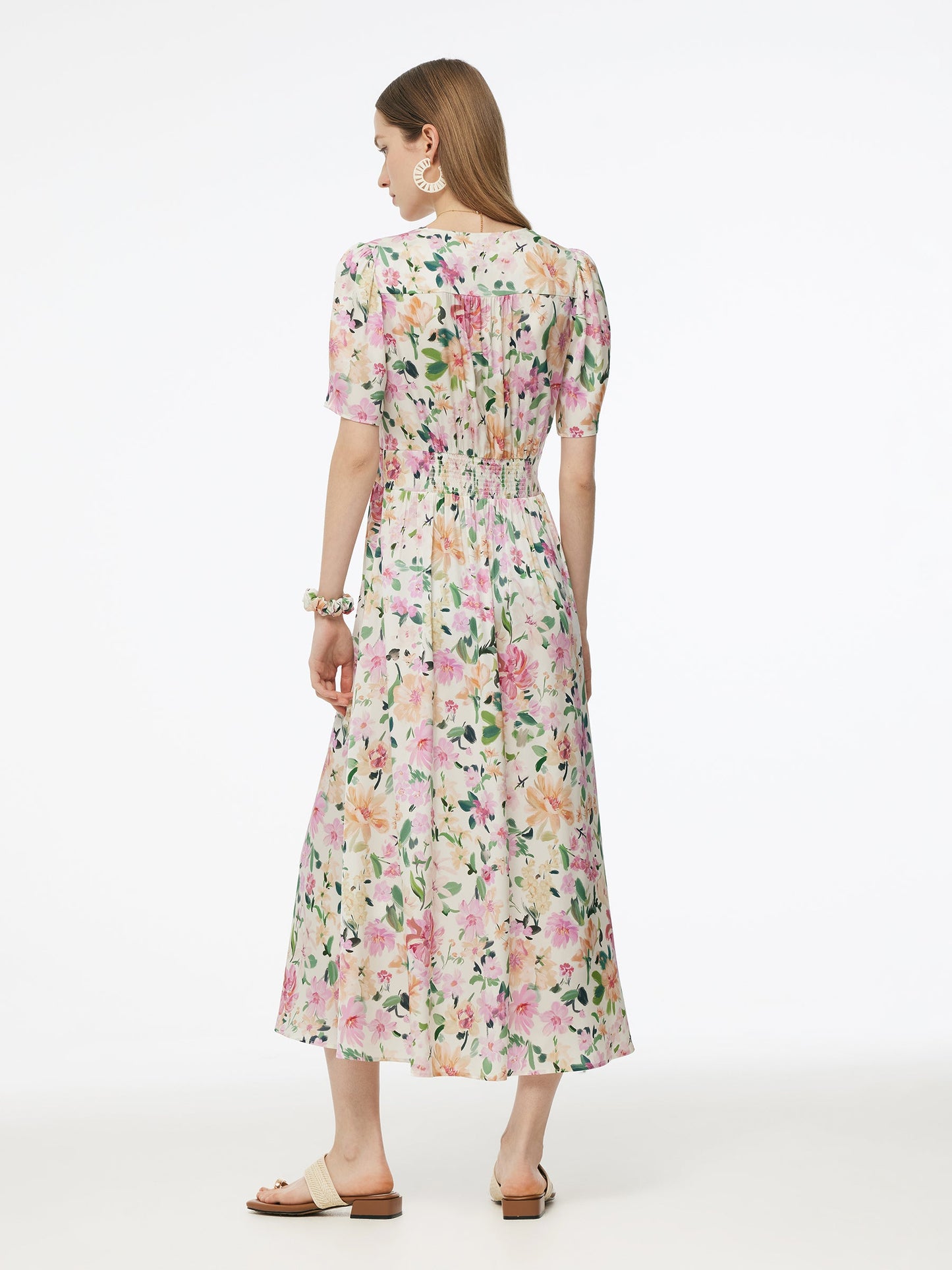19MM Mulberry Silk Floral Print V-Neck Women Maxi Dress