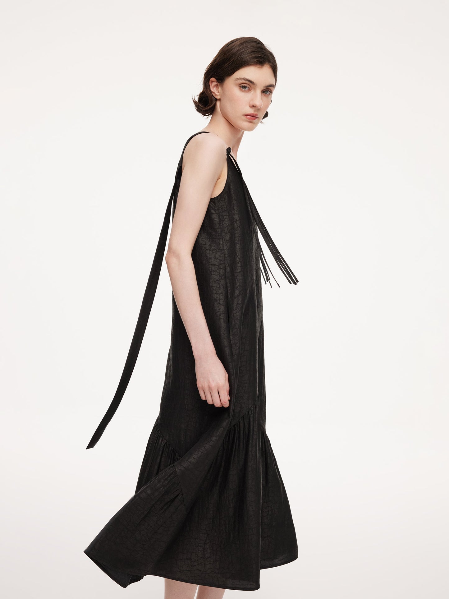 12MM Gambiered Canton Gauze Women V-Neck Sleeveless Maxi Dress