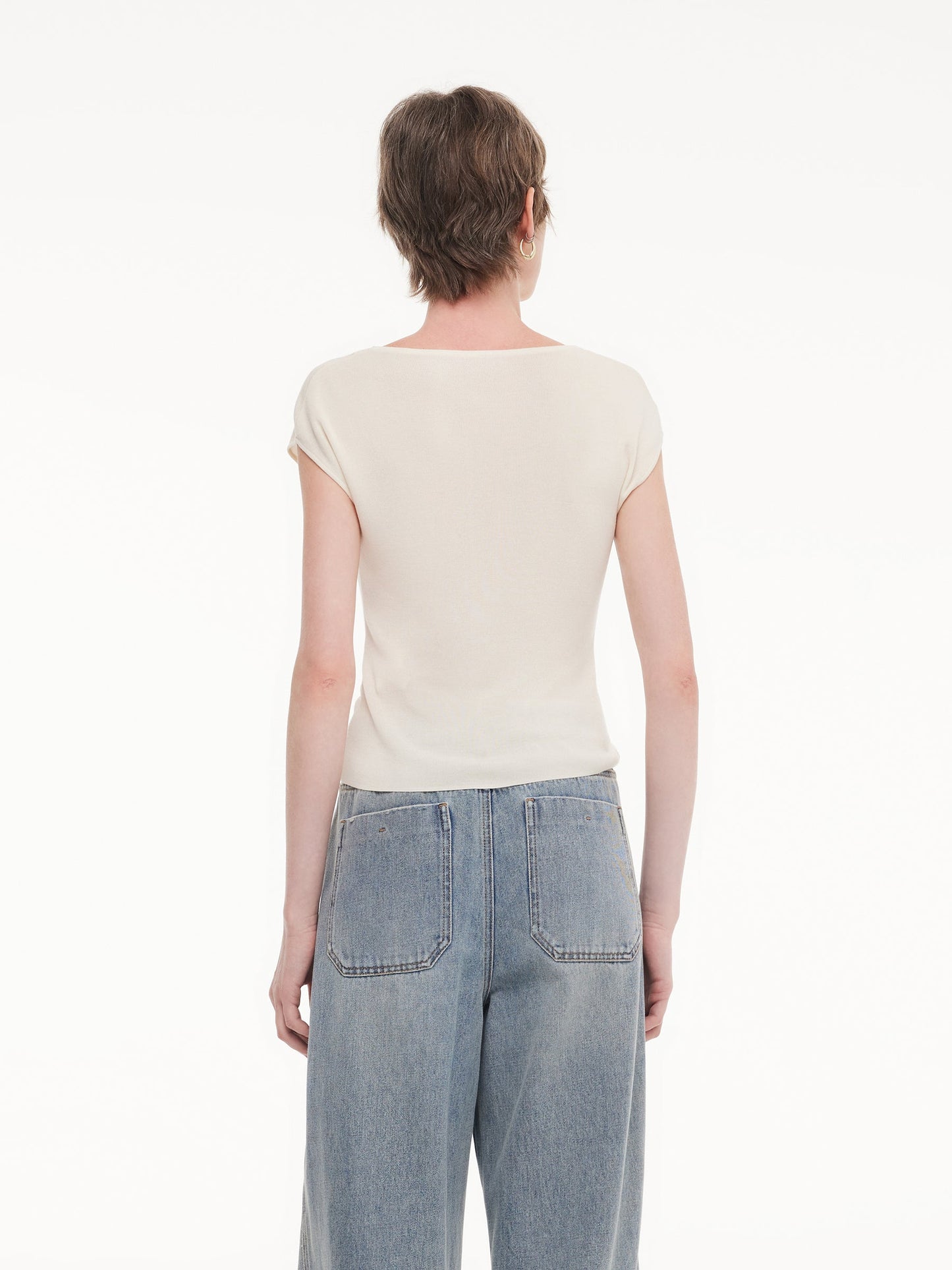 Tencel Mulberry Silk Cowl Neck Women Cap Sleeve Knit Top