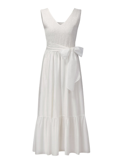 Tencel Blend Reversible Women Sleeveless Maxi Dress With Bowknot Ribbon