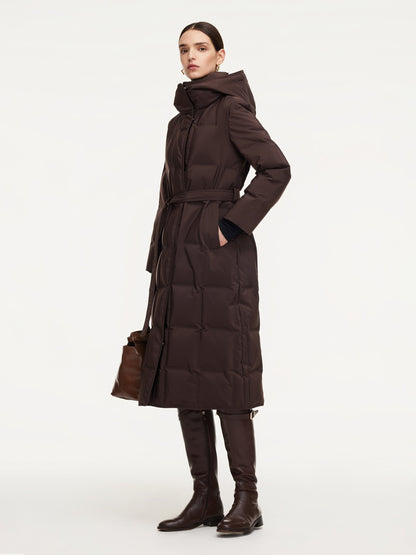 Quilted Hooded Goose Down Wrap Overcoat