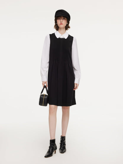 Patchwork Faux-Layered Women Midi Dress