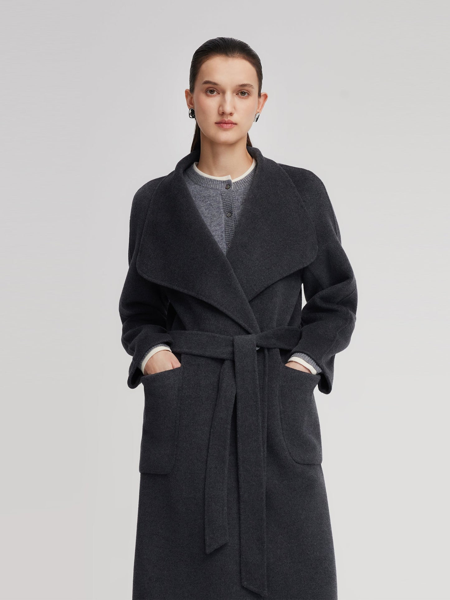 100% Wool Windproof Convertible Collar Women Wrap Overcoat