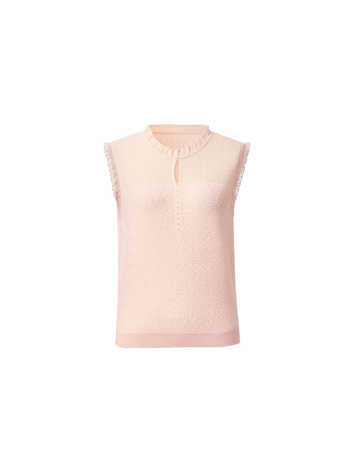 Jacquard Cut Out Neckline Women Ruffle Knit Tank Top