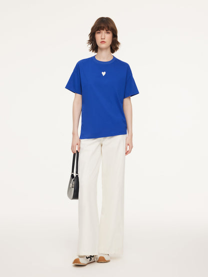 Asymmetrical Hem Heart Decorated Women T-Shirt