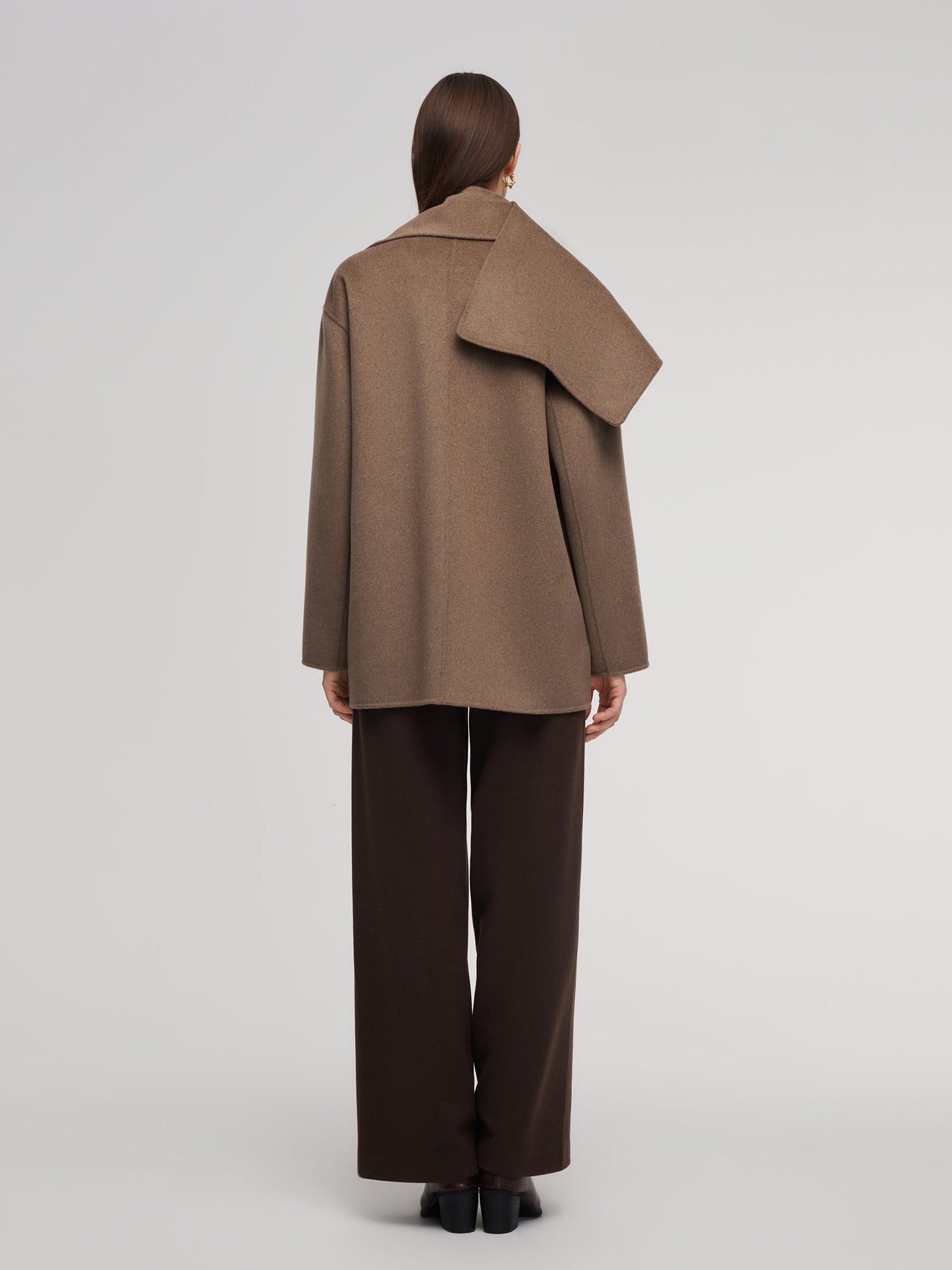 Cashmere Wool Blend Double-Faced Scarf Collar Women Coat