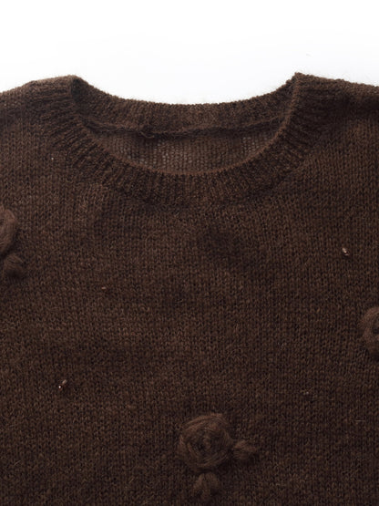 Mohair Wool Blend Women Hand-Crocheted Floral Sweater