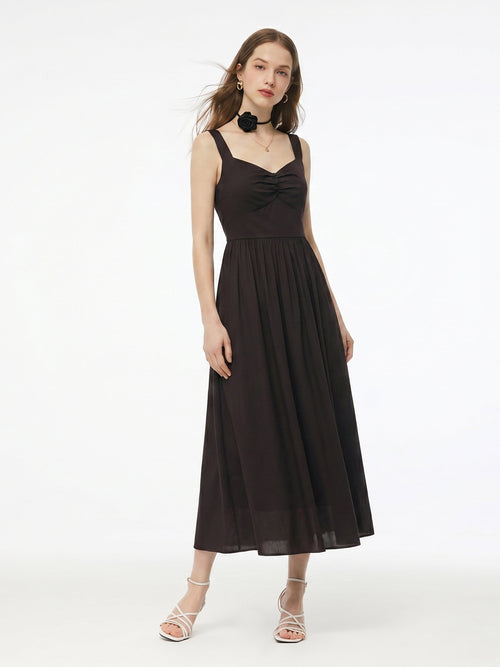 Cotton Sleeveless Women Maxi Dress With Detachable Chest Pads And Floral Choker