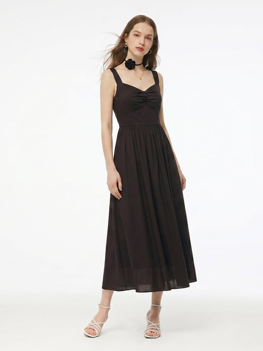 Cotton Sleeveless Women Maxi Dress With Detachable Chest Pads And Floral Choker