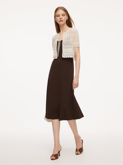 Tie Front Openwork Cardigan And Knit Strap Dress Two-Piece Set