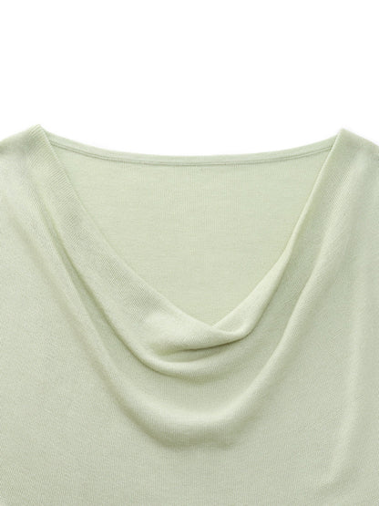 Tencel Mulberry Silk Cowl Neck Women Cap Sleeve Knit Top