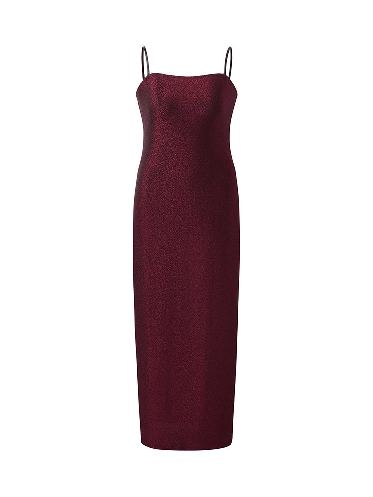Glitter Women Party Slip Maxi Dress With Detachable Spaghetti Strap